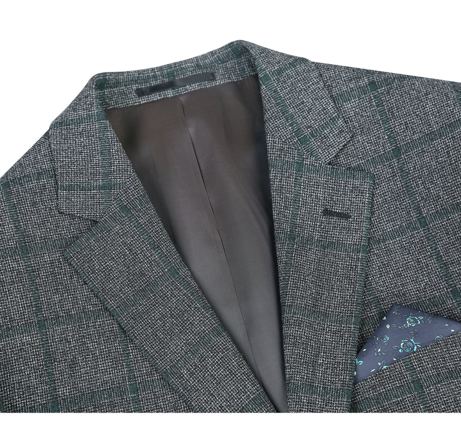 Mens Two Button Classic Fit Wool Sport Coat Blazer in Brown & Olive Gren Windowpane Plaid - Image 2