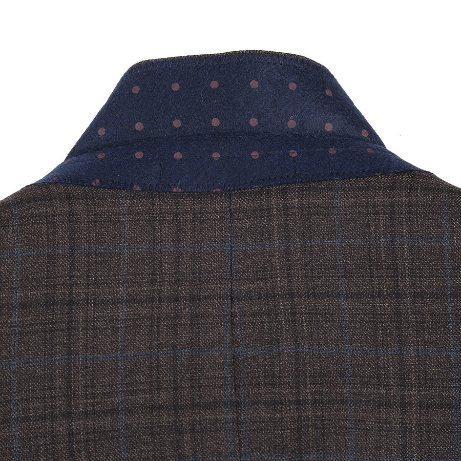 Mens Two Button Classic Fit Wool Sport Coat Blazer in Dark Brown Windowpane Plaid - Image 3