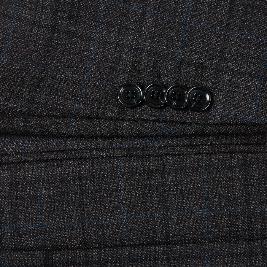 Mens Two Button Classic Fit Wool Sport Coat Blazer in Dark Brown Windowpane Plaid - Image 4