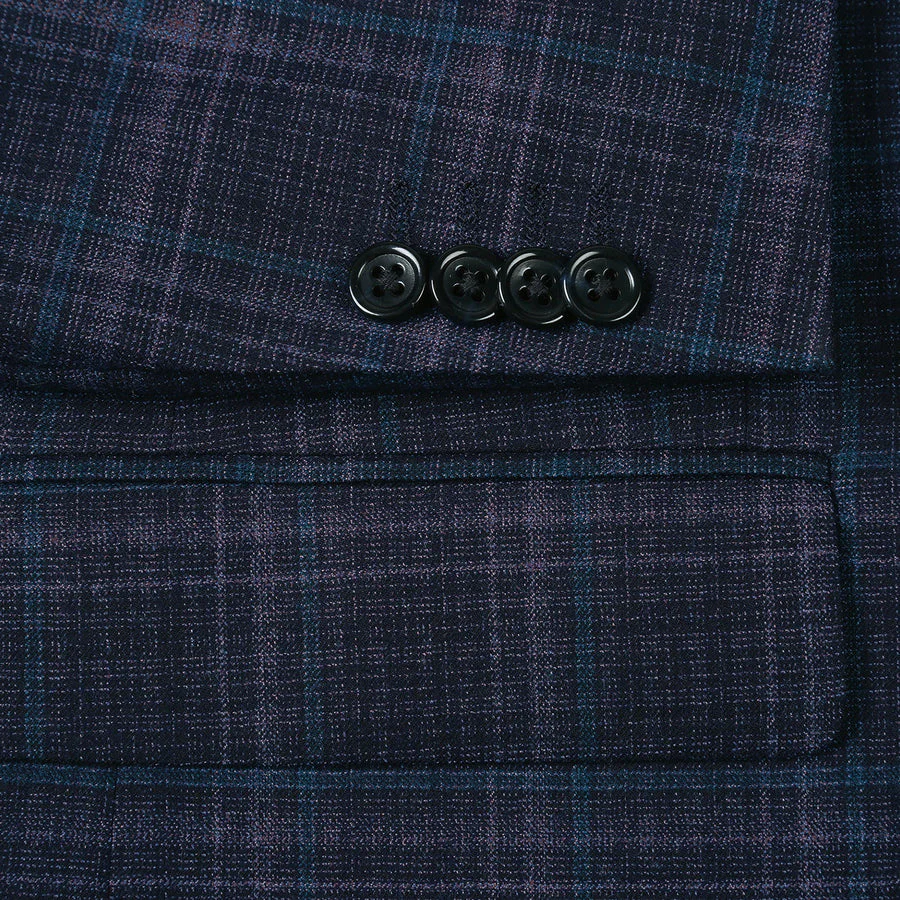 Mens Two Button Classic Fit Wool Stretch Sport Coat Blazer in Dark Navy Blue Windowpane Plaid - Image 4
