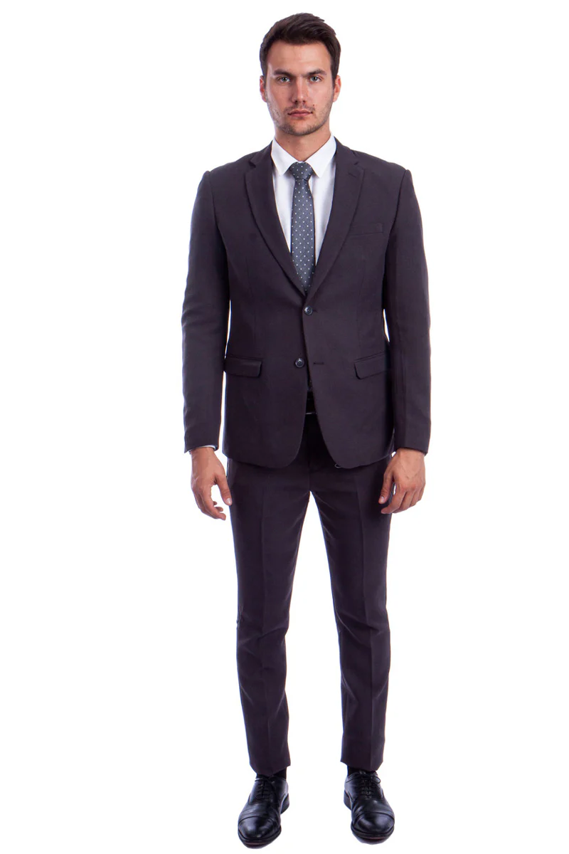 Men's Two Button Hybrid Fit Basic Business Suit in Dark Grey - Image 2