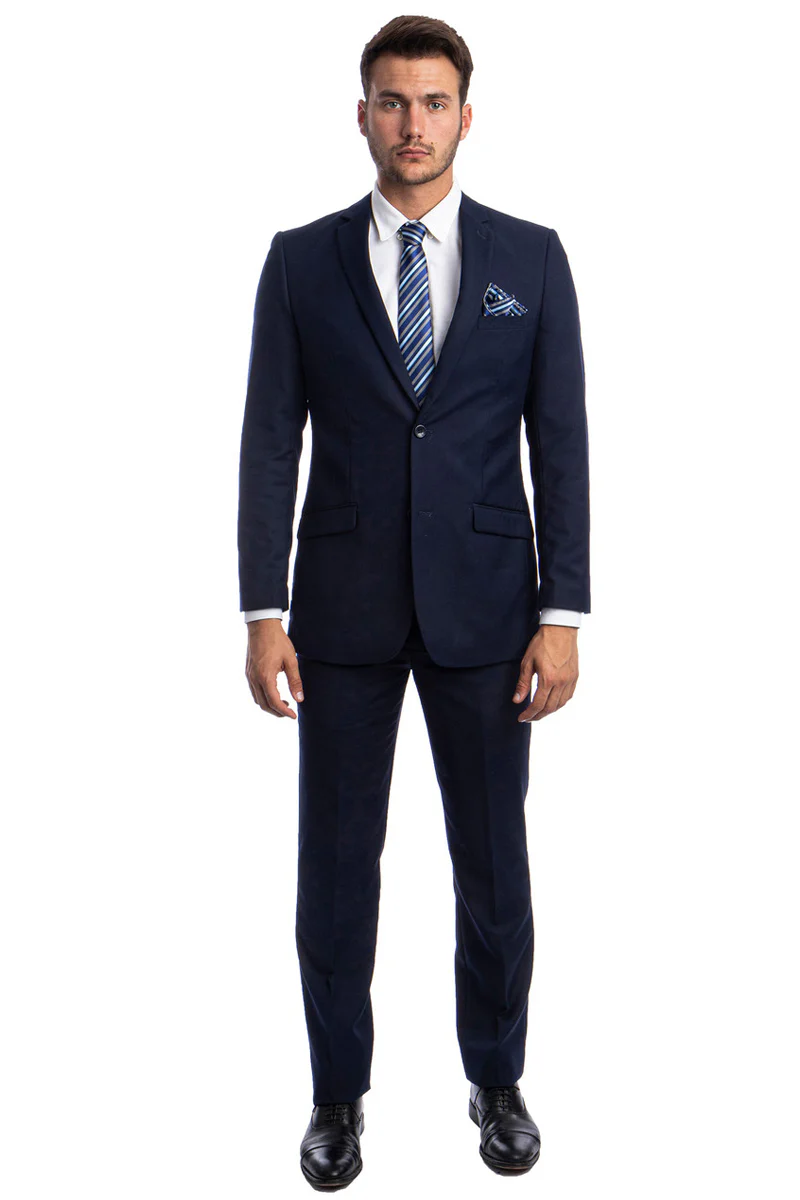 Men's Two Button Hybrid Fit Basic Business Suit in Navy Blue - Image 2