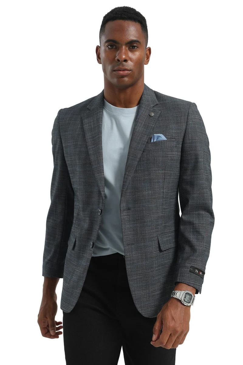 Men's Two Button Modern Fit Business Sport Coat in Charcoal Grey Plaid - Image 3