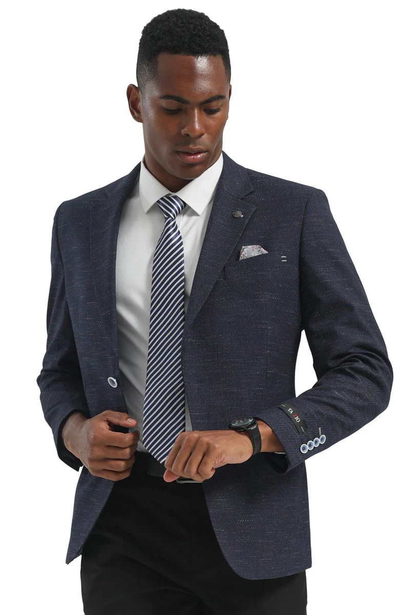 Men's Two Button Modern Fit Business Sport Coat in Textured Charcoal Blue - Image 4