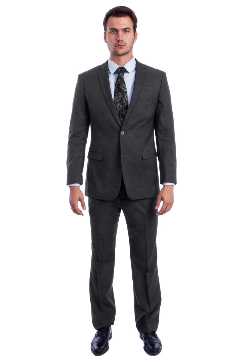 Men's Two Button Modern Fit Linen Look Summer Suit in Dark Grey - Image 2