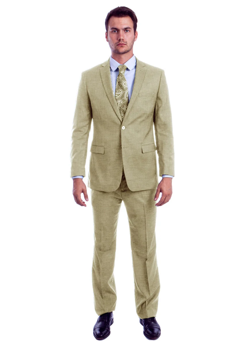 Men's Two Button Modern Fit Summer Sharkskin Suit in Beige - Image 2