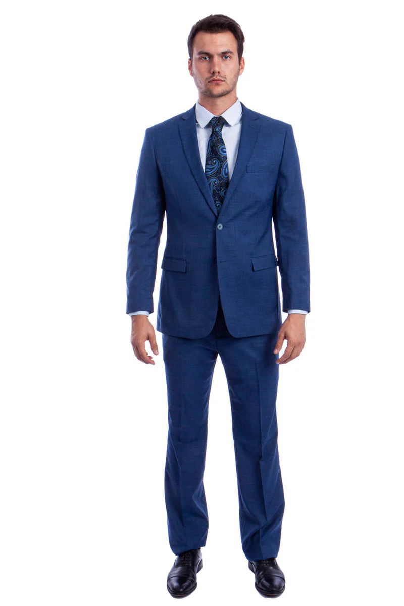 Men's Two Button Modern Fit Summer Sharkskin Suit in Blue - Image 2