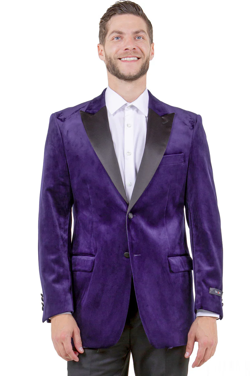 Men's Two Button Peak Lapel Velvet Wedding & Prom Tuxedo Jacket in Purple