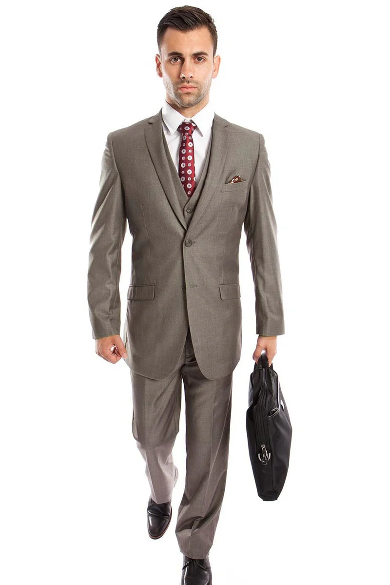 Men's Two Button Slim Fit Basic Vested Wedding Suit in Medium Grey - Image 2