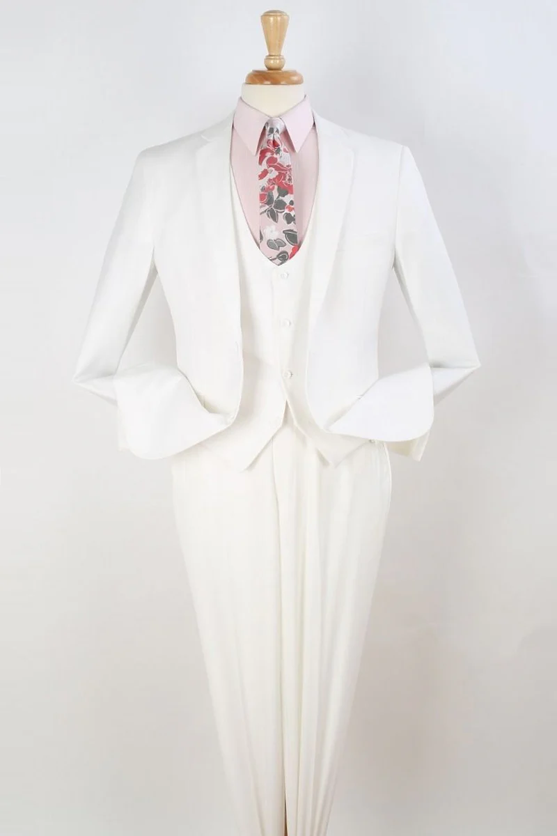 Mens Two Button Slim Fit Scoop Vested Suit in White