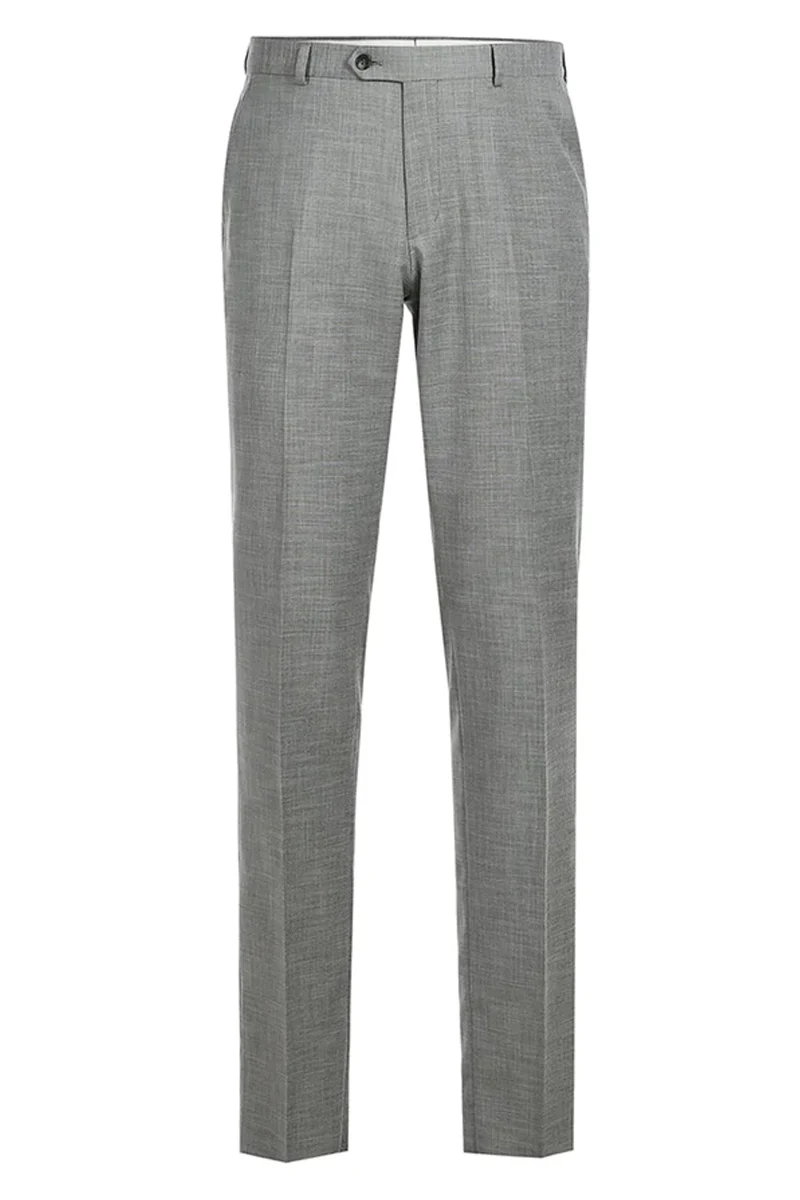 Mens Two Button Slim Fit Two Piece Hack Pocket Suit in Light Grey Weave - Image 2