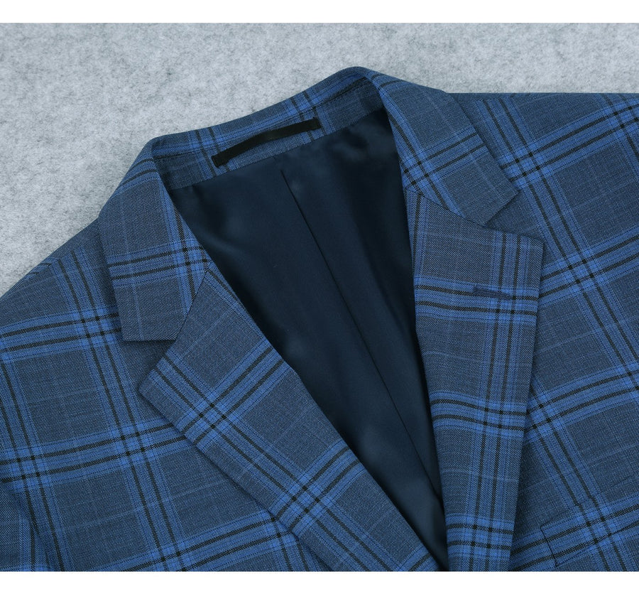 Mens Two Button Slim Fit Two Piece Suit in Blue Windowpane Plaid - Image 4