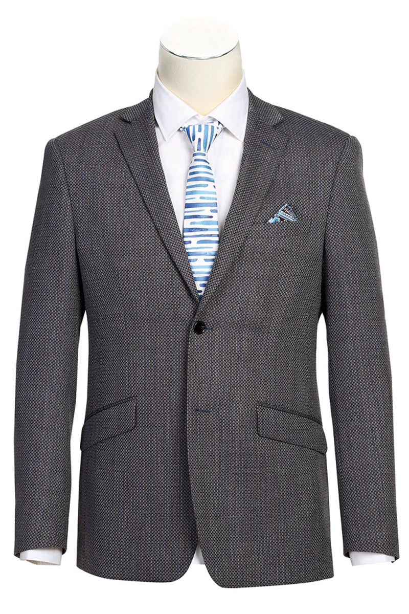 Mens Two Button Slim Fit Wool Sport Coat Blazer in Brown Birdseye