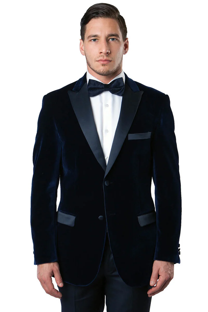 Men's Two Button Velvet Tuxedo Dinner Jacket in Navy Blue