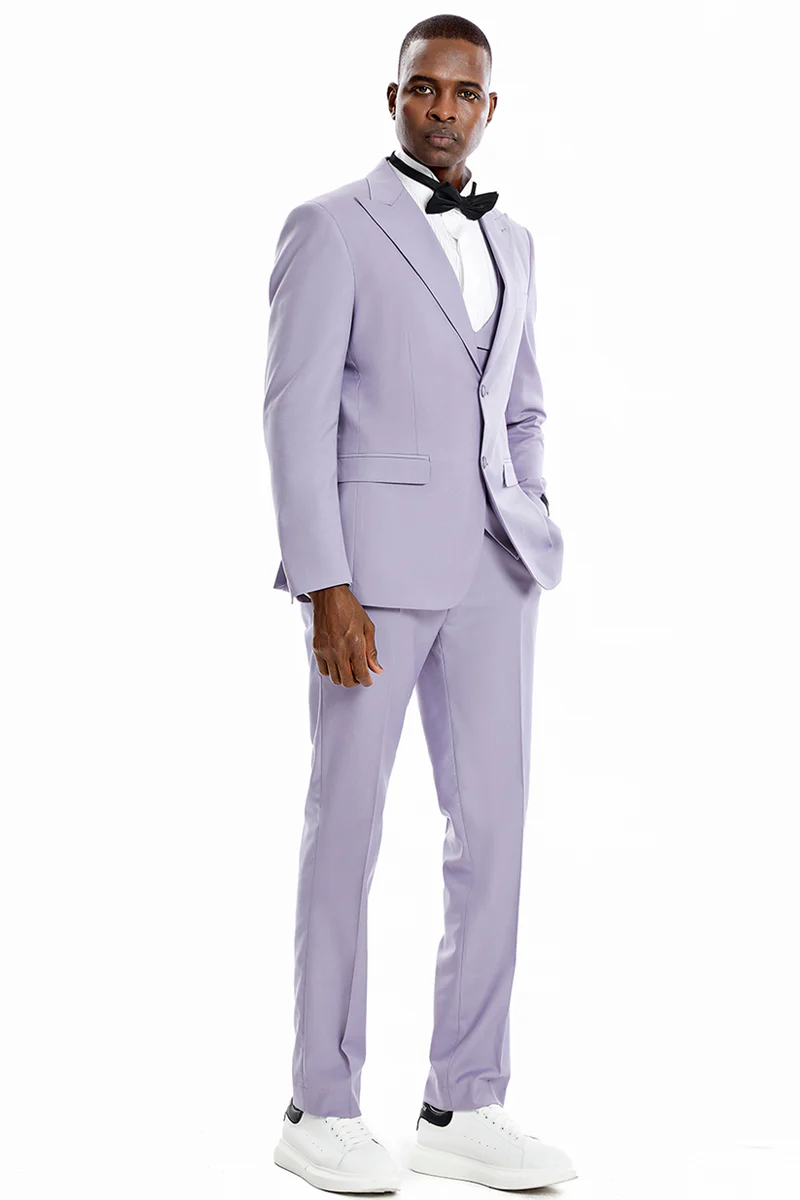 Men's Two Button Vested Peak Lapel Pastel Wedding & Prom Suit in Lavender - Image 2