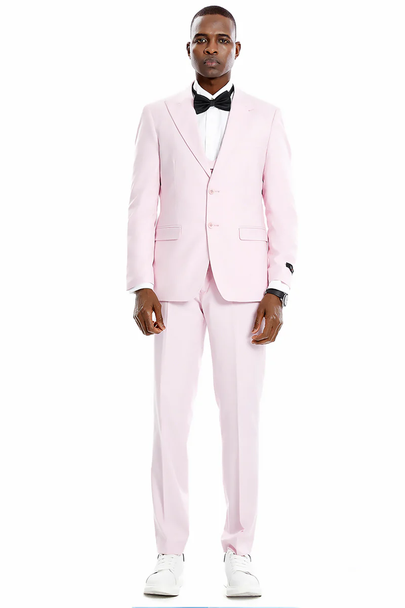 Men's Two Button Vested Peak Lapel Pastel Wedding & Prom Suit in Pink - Image 2