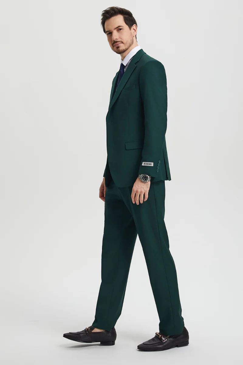 Men's Two Button Vested Stacy Adams Basic Designer Suit in Hunter Green - Image 5