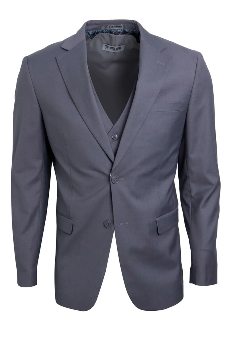 Men's Two Button Vested Stacy Adams Basic Suit in Medium Grey - Image 2
