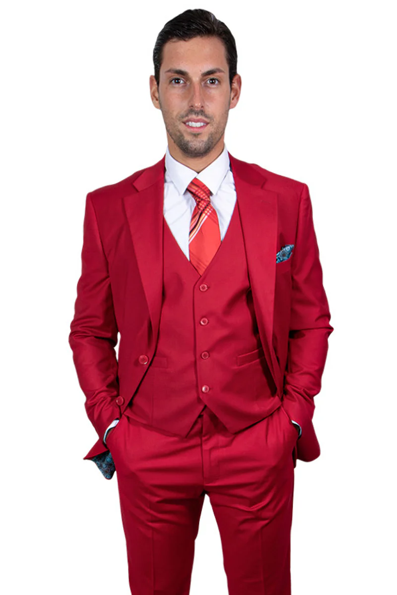 Men's Two Button Vested Stacy Adams Basic Suit in Red