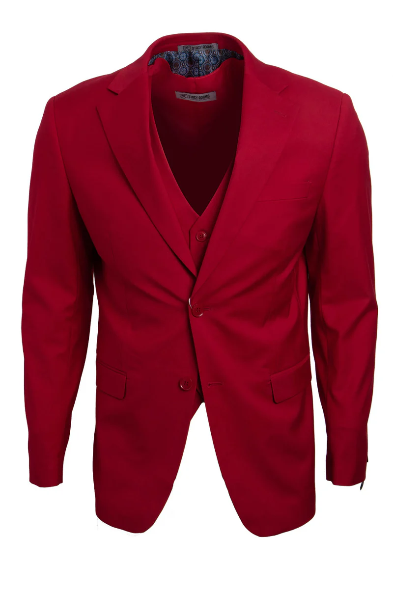 Men's Two Button Vested Stacy Adams Basic Suit in Red - Image 2