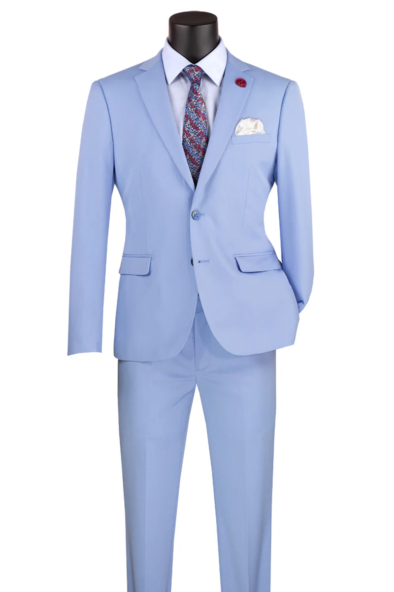 Mens Ultra Slim Fit Stretch Suit in Light Sky Blue - Image 2