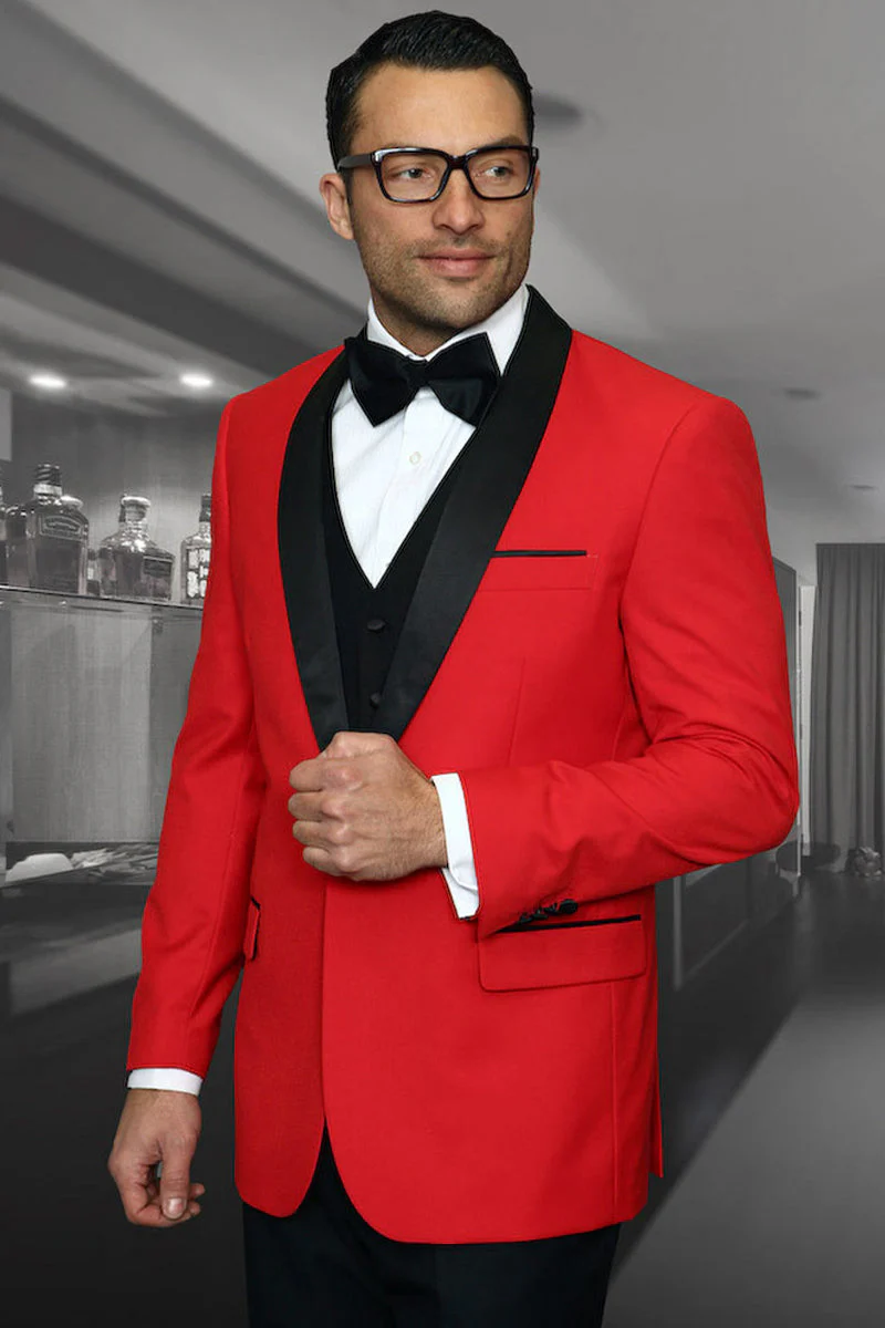 Men's Vested Classic Dinner Jacket Wedding Tuxedo in Red