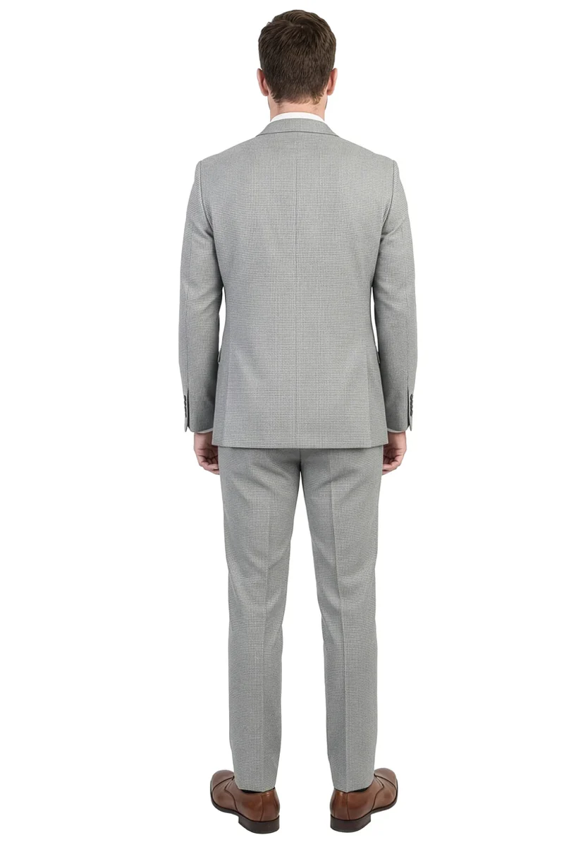Men's Vested One Button Peak Lapel Stacy Adams Designer Suit in Light Grey Birdseye - Image 4
