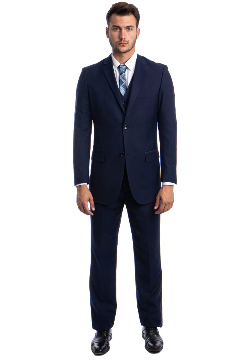 Men's Vested Two Button Solid Color Wedding & Business Suit in Blue - Image 2