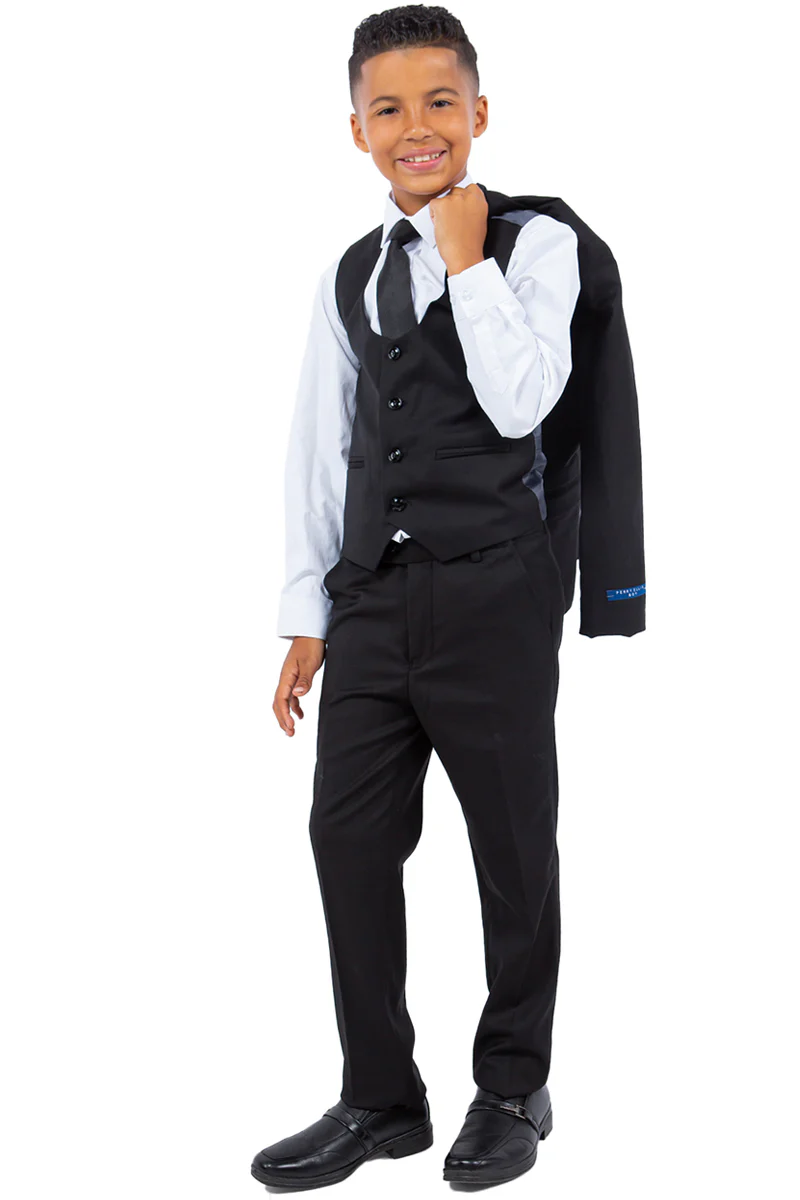 Perry Ellis Vested Boy's Wedding Suit in Black - Image 3