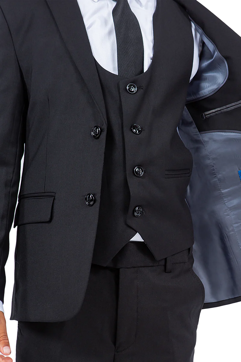 Perry Ellis Vested Boy's Wedding Suit in Black - Image 4
