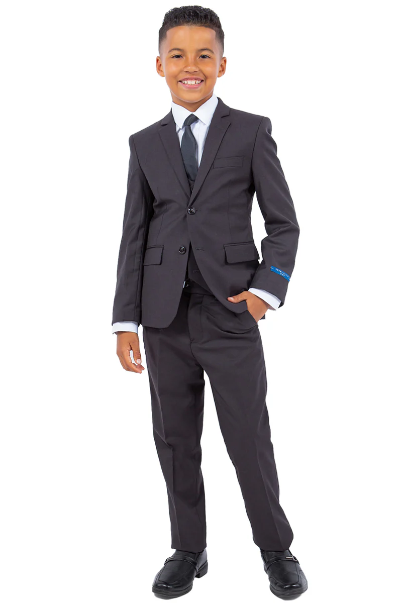 Perry Ellis Vested Boy's Wedding Suit in Charcoal Grey - Image 2