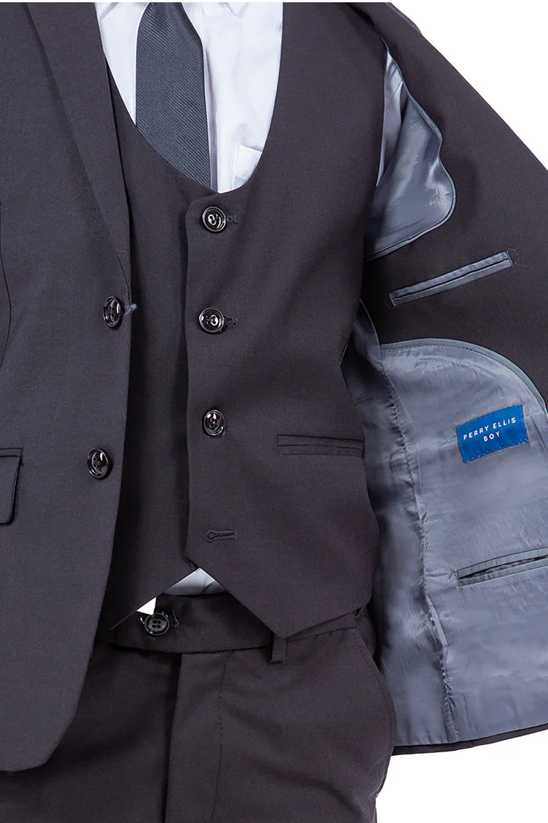 Perry Ellis Vested Boy's Wedding Suit in Charcoal Grey - Image 4