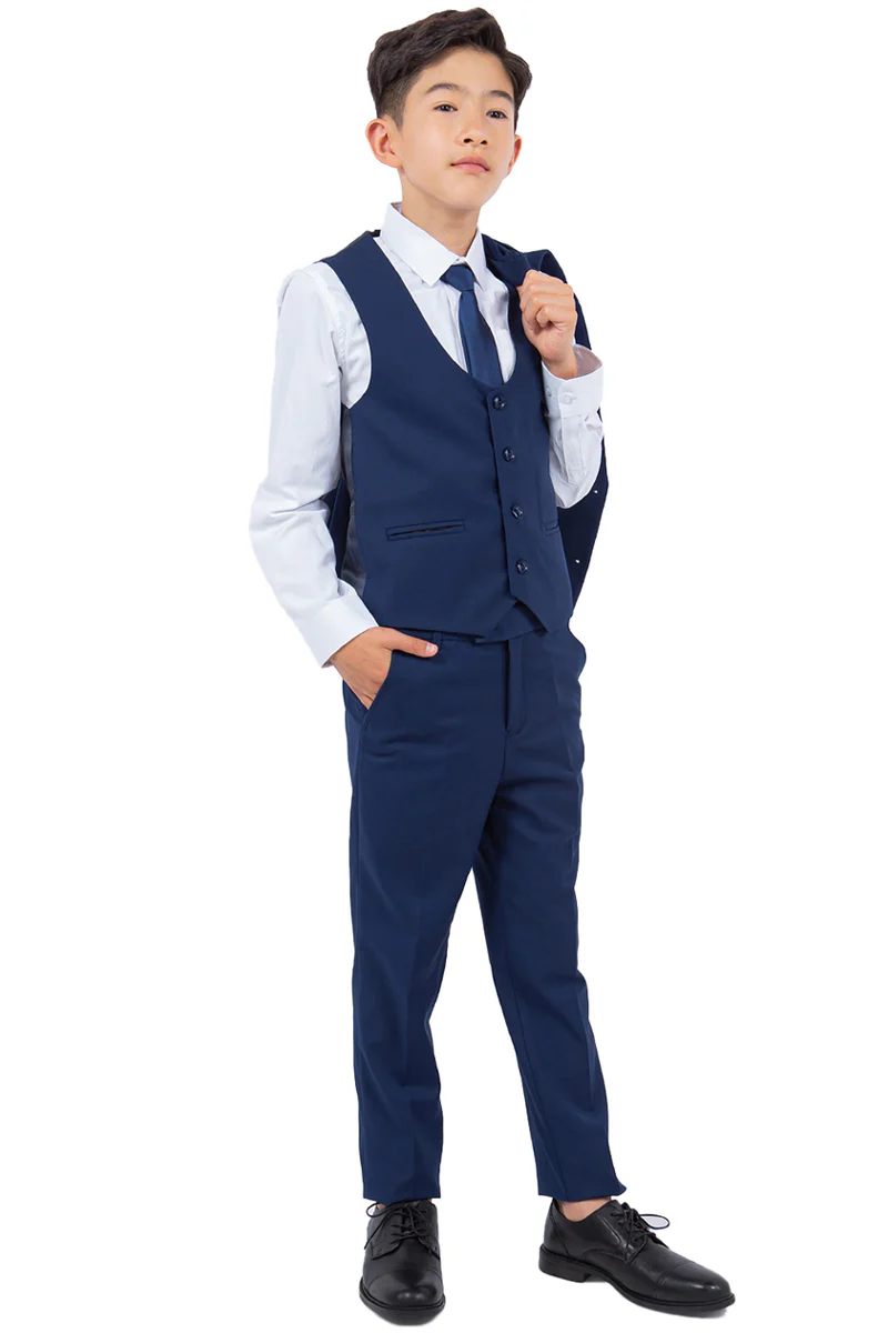 Perry Ellis Vested Boy's Wedding Suit in Cobalt Blue - Image 3