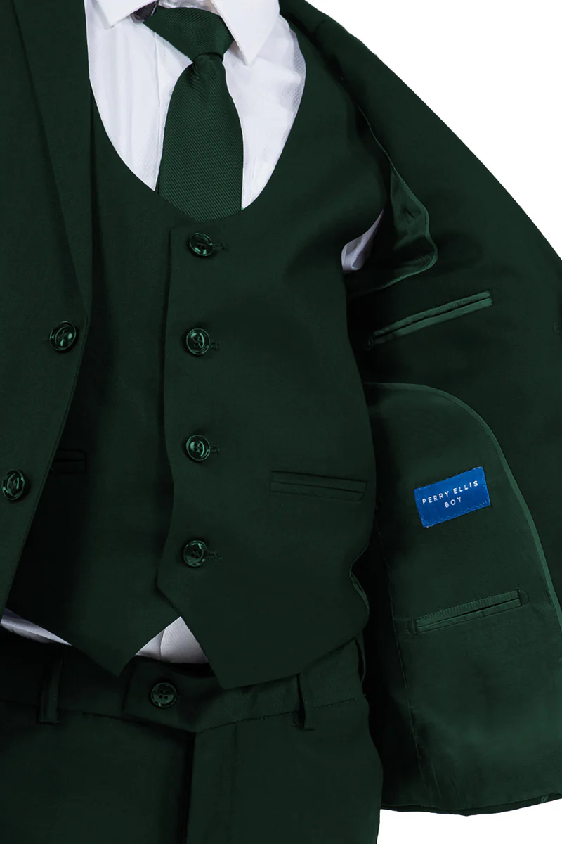 Perry Ellis Vested Boy's Wedding Suit in Hunter Green - Image 4