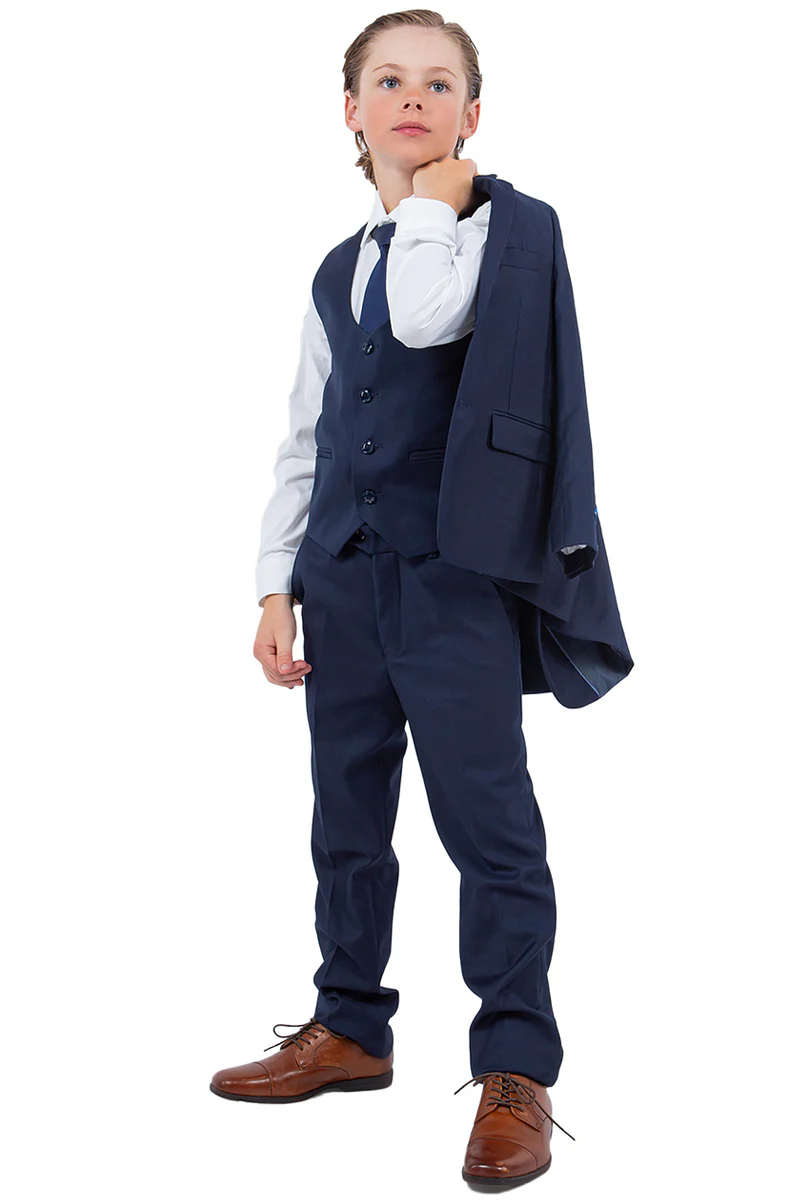Perry Ellis Vested Boy's Wedding Suit in Navy Blue - Image 3