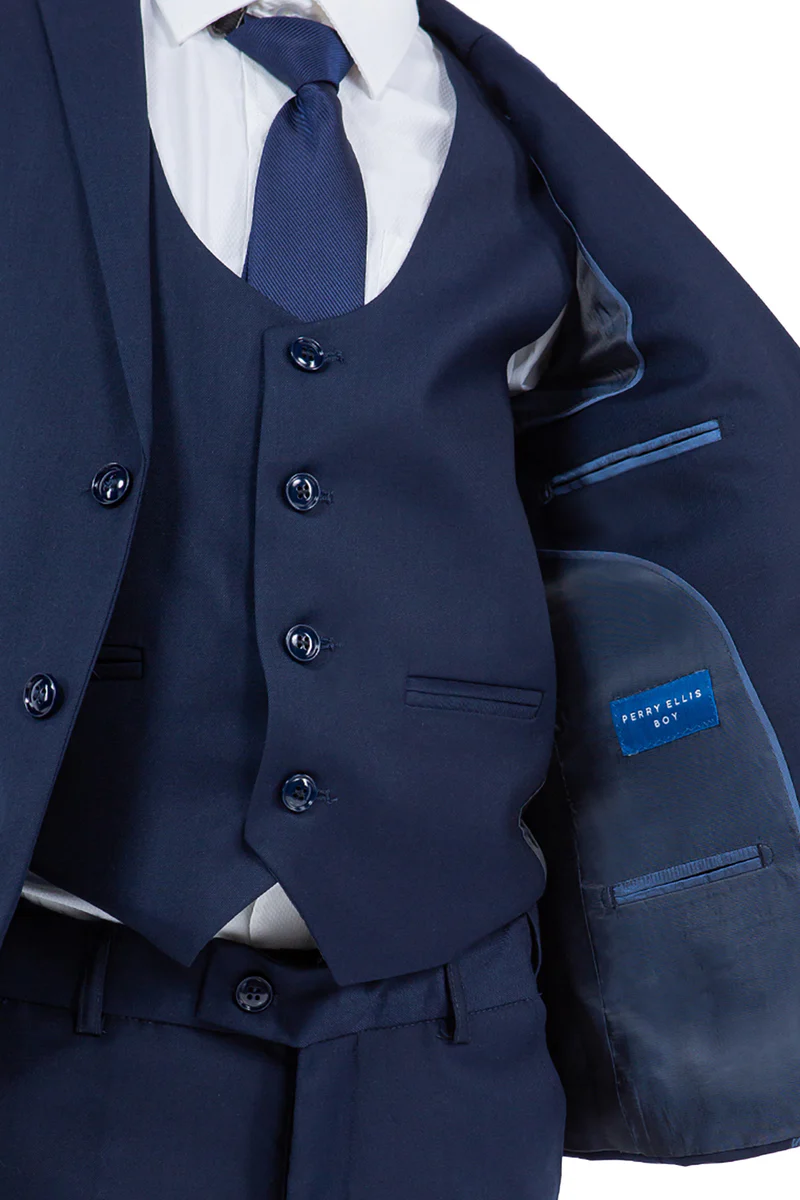 Perry Ellis Vested Boy's Wedding Suit in Navy Blue - Image 4