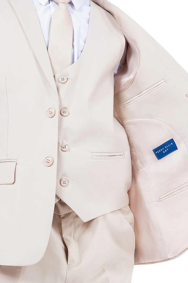 Perry Ellis Vested Boy's Wedding Suit in Tan - Image 4